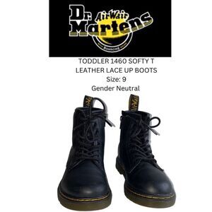 Dr Martens Black TODDLER 1460 SOFTY T LEATHER LACE UP BOOTS
